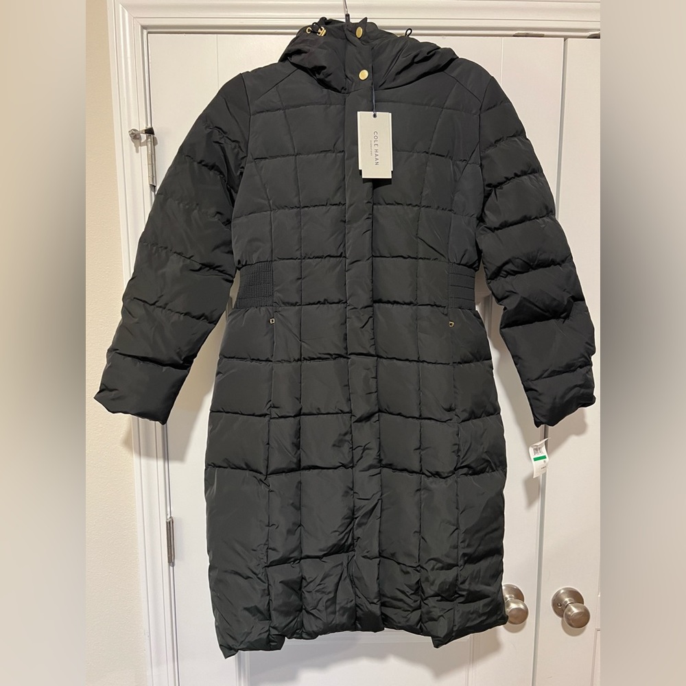 NEW Cole Haan Women's Box-Quilt Down Puffer Coat - Black, Large